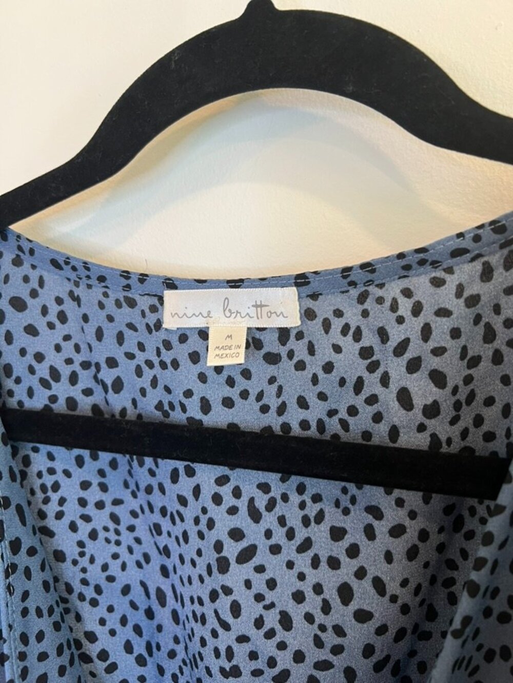 Nine Britton Blue Smocked Blouse Polka Dot Puff Sleeve Crop Top M - Picture 3 of 4
